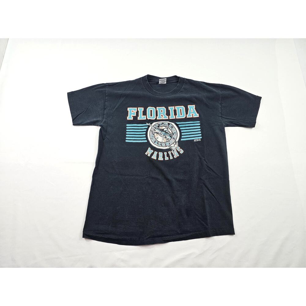 90s Florida Marlins Black Aqua Locker Line Signal T-shirt Made in USA Sz L